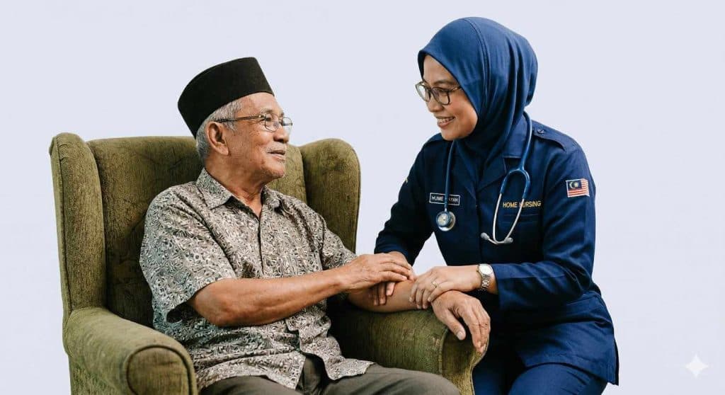 Doctor caring for elderly patient at home